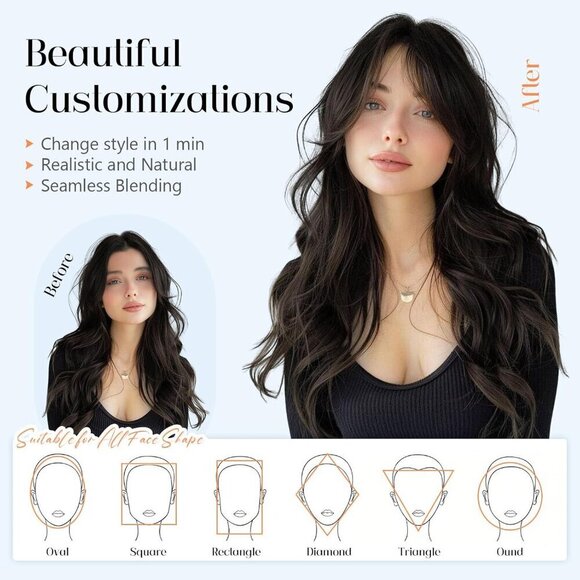 Clip-On Bangs Human Hair Middle Part Dark Brown Natural Look main image 4